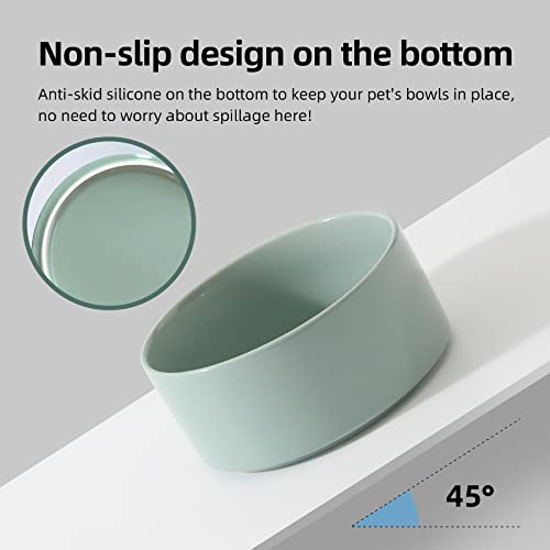 Havniva Cat Bowls Water Bowl Set of Two, 5.1” Ceramic Cat Food and Water Bowl Whisker Friendly Pet Food Bowls for Indoor Cats, Wide Cat Water Dish Prevent Whisker Fatigue Non Slip Cat Feeder - color: 2 x Bowl - Light Green