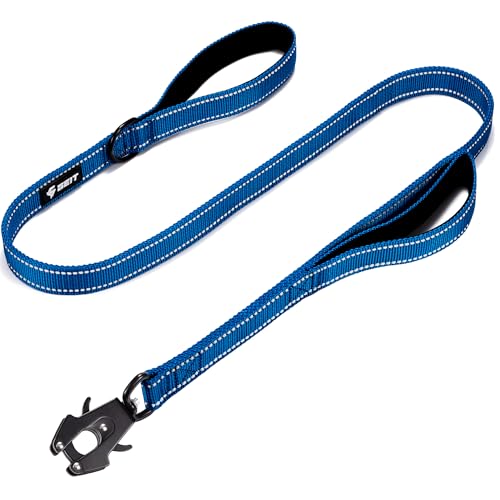 GEIT 4/5/6FT Heavy Duty Dog Leash with 2 Comfortable Padded Handles, Reflective Rope Leashes with Quick Release/Locking Tactical Frog Clip for Small Medium and Large Dogs, Blue - color: Blue, size: 6 FT