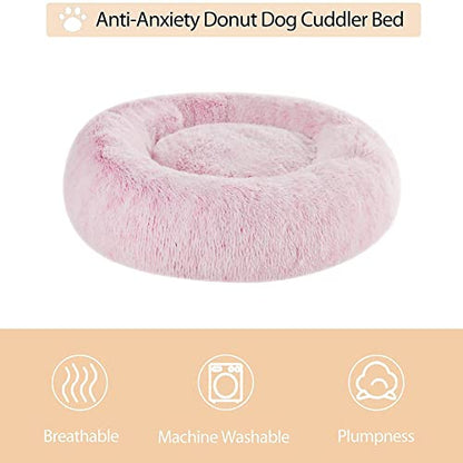 WNPETHOME Calming Dog Bed Cat Bed Donut, Faux Fur Pet Bed Self-Warming Donut Cuddler, Comfortable Round Plush Dog Beds (24 x 24 x 8 Inch, Light Pink) - color: light pink, size: 24"L x 24"W x 8"Th