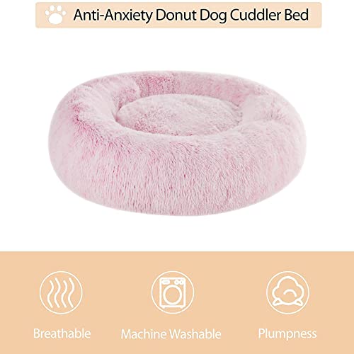 WNPETHOME Calming Dog Bed & Cat Bed Donut, Faux Fur Self-Warming Donut Cuddler, Comfortable Round Plush Pet Beds (27 x 27 x 8 Inch, Light Pink) - color: light pink, size: 27"L x 27"W x 10"Th