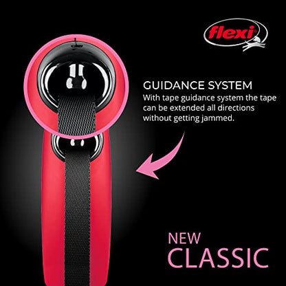 FLEXI® Classic XS Tape Retractable Dog Leash (Red)-10 ft for Extra Small, Tiny Dogs up to 26 lbs| Ultra Compact Pocket-Size, 3-Finger Grip, German Quality| Tangle-Free, One-Hand Brake, Pause & Lock - color: Red, size: X-Small - 10 Feet (Tape)