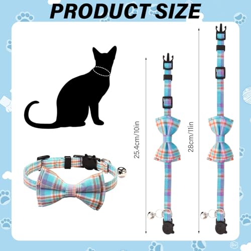 Ngdhkd 6 Pcs Cat Collar Breakaway with Bow Tie and Bell Kitten Collars Removable Bowtie Plaid Cat Collar for Cats Kittens Puppy (Sweet) - style: Sweet