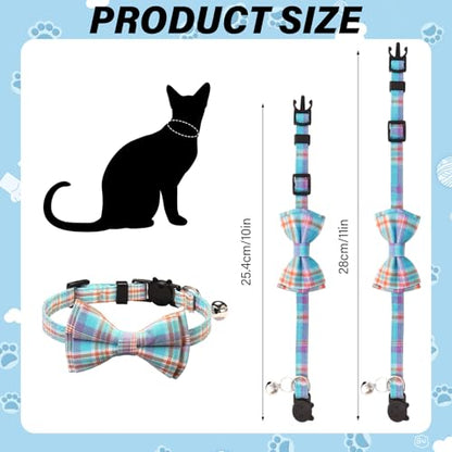 Ngdhkd 6 Pcs Cat Collar Breakaway with Bow Tie and Bell Kitten Collars Removable Bowtie Plaid Cat Collar for Cats Kittens Puppy (Sweet) - style: Sweet