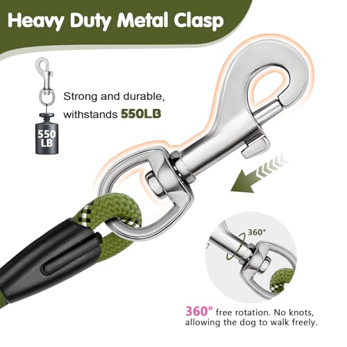 Dog Leash Heavy Duty 4/5/6ft XiaZ 2 Handles Dog Leashes for Medium Large Dogs 1/2 Inch 1000lb Strength Reflective PVC Waterproof-Handles Metal Hook Dual-Handle Rope Leash Nighttime Safety - color: Green, size: 4FT (1/2")