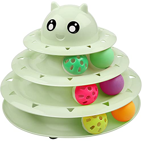 UPSKY Cat Toy Roller 3-Level Turntable Cat Toy Balls with Six Colorful Balls Interactive Kitten Fun Mental Physical Exercise Puzzle Toys - color: Fruit Green