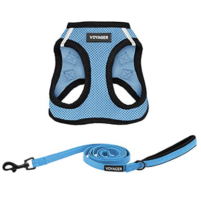 Best Pet Supplies Voyager Step-in Air All Weather Mesh Harness and Reflective Dog 5ft Leash Combo with Neoprene Handle, for Small, Medium and Large Breed Puppies - Set (Baby Blue/Black Trim), Small - color: Harness Leash Bundle (Baby Blue/Black Trim), siz