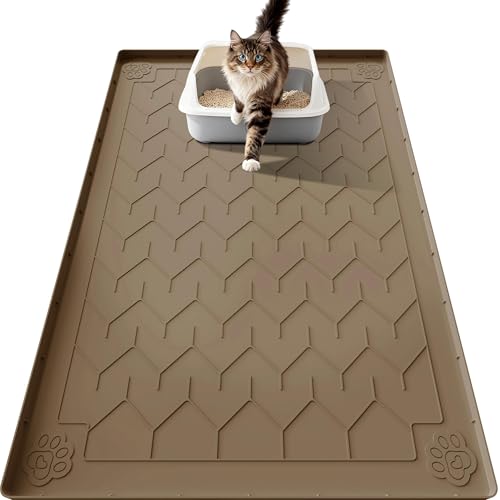 Cat Litter Mat, Extra Large 40"x28" Silicone Mat for Litter Box, Waterproof & Non-Slip Rubber Mat with Lip, Litter Trapping & Scatter Control, Soft on Cat Paws, Urine-Proof Floor Protector - color: Brown, size: 1 Count (Pack of 1)