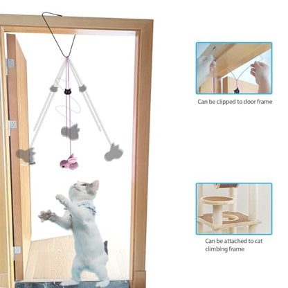 ZPH Cat Toys Interactive for Indoor Cats,2PCS Retractable Cat Wand,9PCS Teaser Toys&1PCS Hanging Door Lure Kitten Toy,Interactive Feather Toy for Teaser Play and Chase Exercise with Kitten - style: SET D