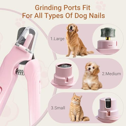 2 in 1 Cat & Dog Nail Clippers Grinder with Lights, Quick Sensor Safety Guard & Ultra-Quiet USB Rechargeable Cat & Dog Nail Trimmers, Dog Nail Grinder with 2 Bells for Women(Pink)