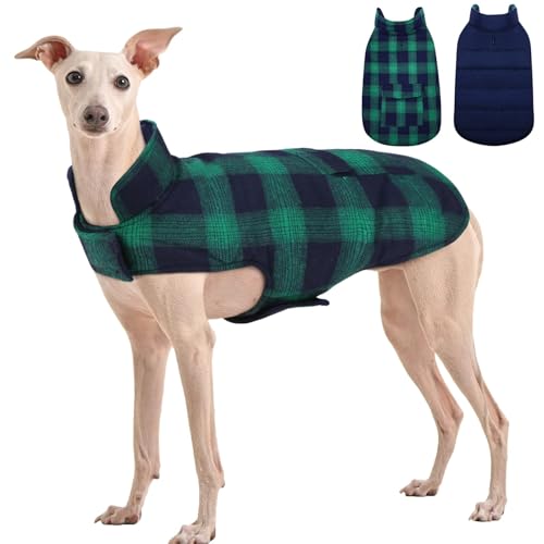 Kuoser Reversible Winter Coat, British Style Jacket for Small Medium Dogs - Warm, Windproof Puppy Cold Weather Vest, Green M - color: Green Plaid, size: M (Chest Girth: 17.3-20.9'')