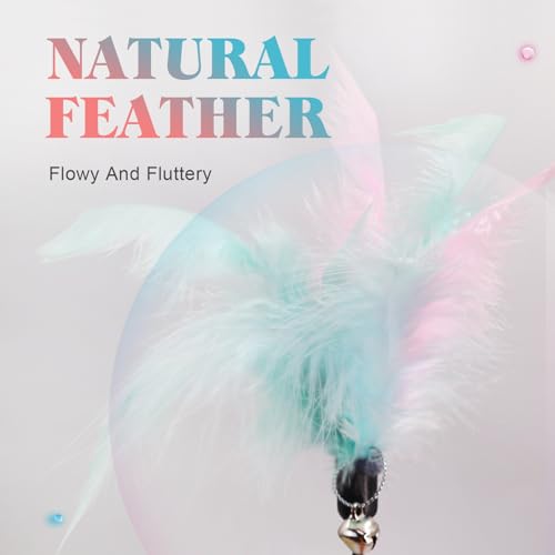 Cat Feather Wand Toy - Cat Teaser Toy Wand with 4 Flexible Feather Teaser Refills, Interactive Cute Tassel Cat Toys for Indoor Cats Kittens - color: Plants
