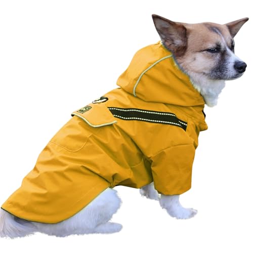 JoyDaog Premium Dog Raincoat with Hood for Medium Dogs,Outdoor Sports Waterproof Doggie Rain Jacket,Puppy Raincoat with Pockets,Yellow L - color: Yellow, size: Large