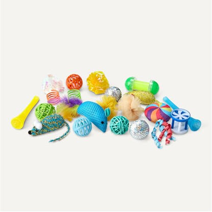 Amazon Basics Cat Toy Set, 20 Piece Variety Pack with Teaser, Ball, Feather, Spring - style: cat toy kits