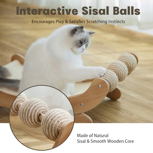 Cat Scratcher with Sisal Ball, Durable Cat Beds with Hammock for Indoor Cats, 3 in 1 Modern Cat Scratch Pad Lounger & Sleep & Scratch, Furniture Protector, Sisal Mat & 3 Play Balls - size: Large