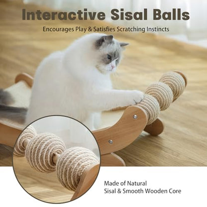 Cat Scratcher with Sisal Ball, Durable Cat Beds with Hammock for Indoor Cats, 3 in 1 Modern Cat Scratch Pad Lounger & Sleep & Scratch, Furniture Protector, Sisal Mat & 3 Play Balls - size: Large