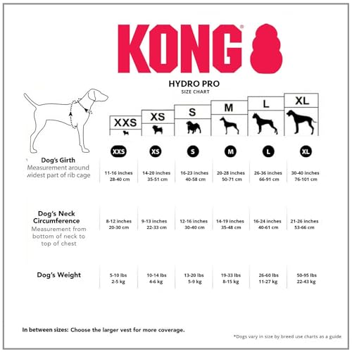 KONG HydroPro Dog Flotation Life Jacket Vest, Swimming Float Aid with Safety Handle, Adjustable Comfortable Durable Preserver High Buoyancy Coat (Large) - size: Large