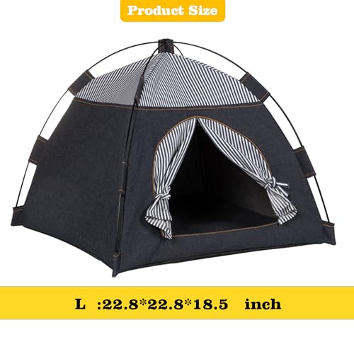 Gigreinc Cat Tent for Indoor & Outdoor - Breathable Mesh with Stylish Denim Plaid Pattern - Portable Cat House, Puppy Tent L Size (22.8×22.8×18.5 Inches) for 12-20 lbs. Pets.