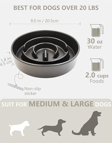 Ceramic Slow Feeder Dog Bowls, 2.0 Cups Slow Feeder for Medium Dogs, Puzzle Maze Bowl to Slow Down Eating, 30oz, 8in, Black - color: Black, size: 8 Inches