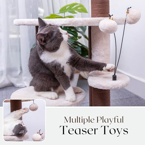 PetPals 5-Level 35" Cat Tree Tower with Paper Handwoven Basket Bed,Multi-Level Climbing Activity Tower with Replaceable Paper Rope Scratching Posts (Cream and Brown) - color: Cream and Brown