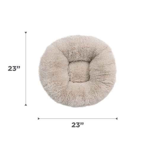 Best Friends by Sheri Ultra Calming Pouf Bed, Orthopedic Round Dog Bed for Joint Support, Faux Fur, Washable Cover, Tan, Small, 23"x23" - color: Tan, style: Small