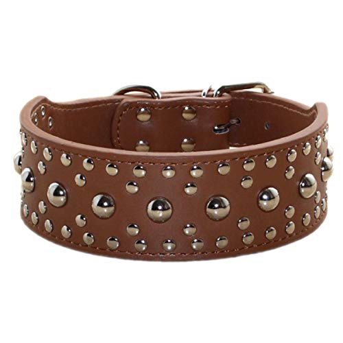 New Unisex Studded Leather Dog Collars Medium Large Dog Necklace for Pitbull Doberman Sizes M L(Brown,M) - color: Brown, size: M