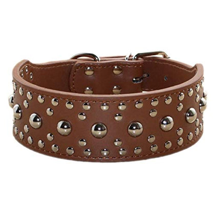 New Unisex Studded Leather Dog Collars Medium Large Dog Necklace for Pitbull Doberman Sizes M L(Brown,L) - color: Brown, size: L