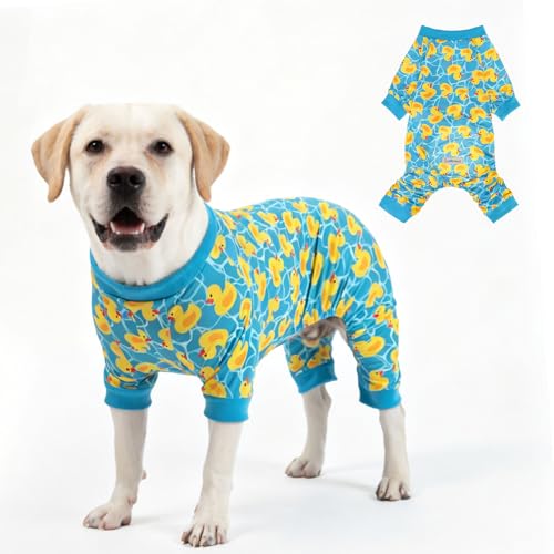 SCENEREAL Cooling Sunblock Dog Clothes for Large Dogs, UPF 50+ UV & Insect Protection Quick Dry Dog T Shirts for Outdoor, Jumpsuit Lightweight Pet Pajamas, Dirt-Resistant Shedding Control Onesie - color: Yellow Duck, size: L