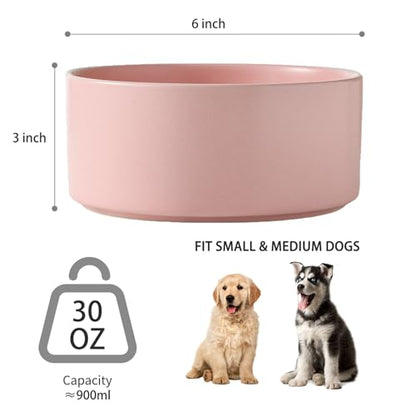 6'' Ceramic Dog Bowl - 30Oz Classic Dogs Food & Water Bowl for Small and Medium Breed Dogs, Heavy Duty Non-Slip Dog Dishes, Food Grade Stoneware Pet Bowl, Dishwasher & Microwave Safe, Pink - color: Bowl - Pink, size: 6 inch
