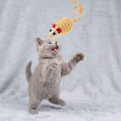 LOGOFUN 6pcs Cats Mouse Plush Toys Catnip Filled Cat Toys with Sisal Mice Handmade Rope Pet Toy for Indoor Cats Kitten Interactive Play Supplies - Blue & Yellow
