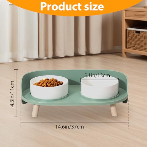 Elevated Dog Bowls Set, Ceramic Pet Food & Water Bowls with Non-Slip Stand, No Spill Design for Cats/Small Medium Dogs Green - color: Green