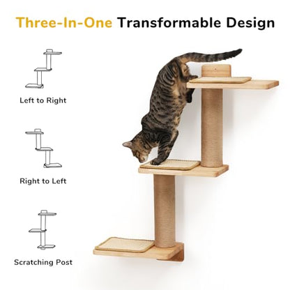 FUKUMARU Cat Wall Shelves, 3 in 1 Transformable Cats Scratching Post Wall Mounted, DIY Kitten Walls Jungle and Perch Platform Supplies, Suit for Climb, Play, Nap, Scratch
