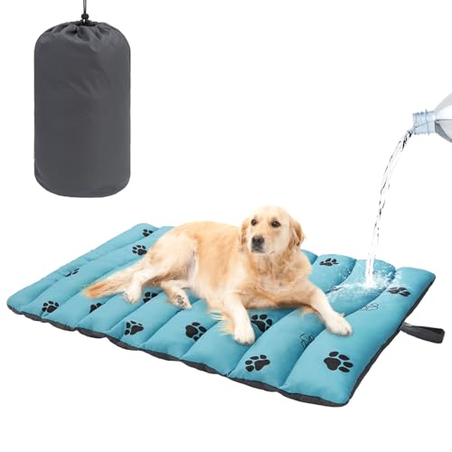 BEAUTYZOO Outdoor Dog Bed Waterproof, Camping Dog Bed Reversible, Portable Travel Bed with Carry Bag- Machine Washable, Durable, Foldable Outdoor Pet Bed Mat for Medium Large Dogs, 35” x 51“ Blue - color: Blue, size: 51.0"L x 35.0"W x 2"Th