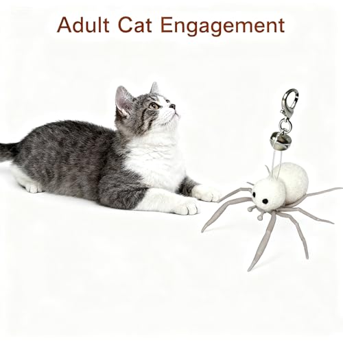2Pcs Cat Toy Spider Refills – White & Black Heads with Bell/Lobster Claw, Feather Wand Replacement for Kitten Interactive Play