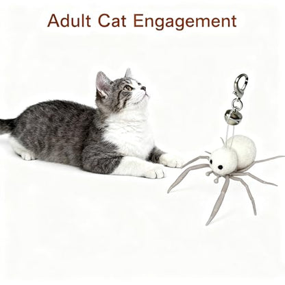 2Pcs Cat Toy Spider Refills – White & Black Heads with Bell/Lobster Claw, Feather Wand Replacement for Kitten Interactive Play