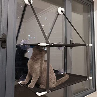 Aramox Double Layer Cat Window Hammock, Sturdy Cat Perch with 6 Suction Cups for Large Cats, Nylon Mesh Bed for Sunbathing, Supports Up to 10KG (White) - color: #739