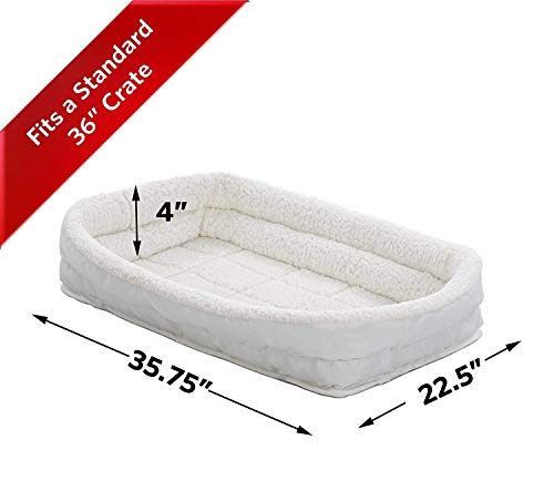 MidWest Homes for Pets Intermediate QuietTime Double Bolster Pet Bed, White Plush 36-Inch Crate Mat with Stacked Bolsters, Machine Wash, Secure Fit with Elastic Straps - color: White Plush, size: 36-Inch