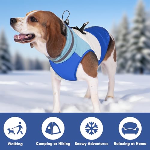 Dog Jacket for Small Dogs Waterproof Dog Coat with Reflective Strips and Harness Built in Warm Fleece Dogs Winter Coat Windproof with Back Zipper, Blue M - color: Blue, size: Medium