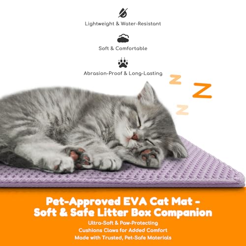 Waterproof Cat Litter Mat - New 24x16 Inch Honeycomb Double Layer Traps Litter, Waterproof & Non-Slip Floor Protector, Easy Clean, Odor-Free, Purple - color: Purple