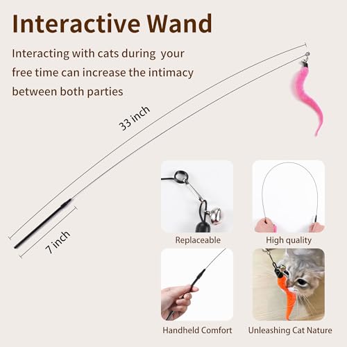 Interactive Cat Toys, 8 Assorted Teaser Refills, 3 Indoor Cat Hanging Toy and 1 Interactive Wand Suitable for Indoor Cats - style: 12 Wand /Hanging