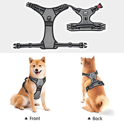 PoyPet No Pull Dog Harness, No Choke Front Lead Dog Reflective Harness, Adjustable Soft Padded Pet Vest with Easy Control Handle for Small to Large Dogs(Grey,XS) - color: Grey, size: XS