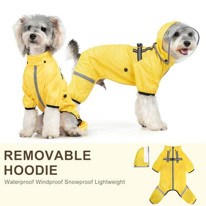 BEAUTYZOO Dog Raincoat for Small Medium Dogs Puppy,Waterproof Dog Rain Jacket with Harness Built-in & Detachable Hood, Zip Up Pet Rain Coat,Reflective Windproof Full Body Coverage Poncho for Rain Snow - size: L(Back 16", Chest 23.6", Neck 15.5")
