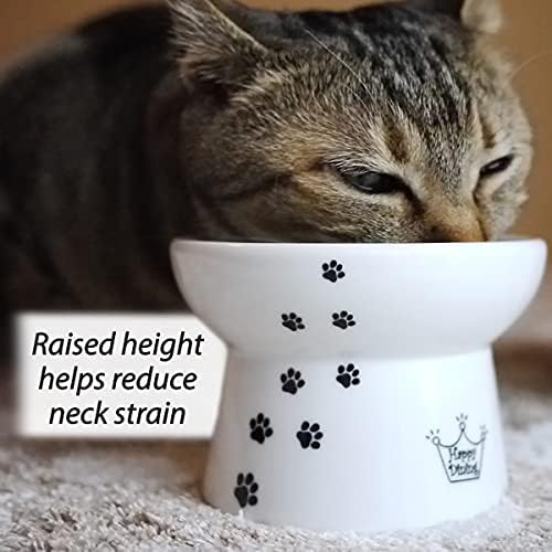 Necoichi Raised Cat Food Bowl – Ceramic Elevated Cat Bowl for Whisker & Neck Fatigue, Dishwasher Microwave Safe – Non-Slip & Anti Vomiting Ergonomic Design (Cats, Regular, 1-Cup Capacity) - color: Cat, size: Small Flat (1 Cup)