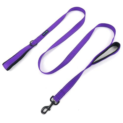Wagtime Club Double Handle Dog Leash, 6ft Long Heavy Duty Dog Leash with Paded Traffic Handles for Extral Control and Training, Dual Handles Leads, Large Medium Small Dogs (Reflective Vibrant Purple) - color: Reflective Vibrant Purple