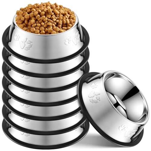 Tanlade 8 Pack Stainless Steel Dog Bowls Metal with Rubber Base Non-Slip Pets Puppy Cats Feeding Food and Water Bowls Dishwasher-Safe for Indoor Small Medium Large Dogs Cats Kitten Rabbit(18.6 oz) - size: 18.6 oz