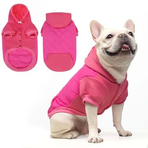 KOOLTAIL Warm Dog Winter Coat for Small Dogs, Waterproof Puppy Jacket with Leash Hole, Cold Weather Pet Vest for Winter, Soft Pet Hoodie Sweater Sweatshirt Clothes for Puppy Cats Girls Boys Rose Red S - color: Rose Red, size: Medium
