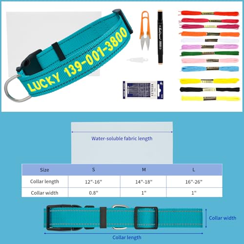 Personalized Embroidered Dog Collar - Custom Hand-Stitched Name & Number, Reflective Adjustable Pet Collar for Small/Medium/Large Dogs & Cats, Durable Nylon with Steel D-Ring (Sky Blue, Small) - color: Sky Blue, size: Small