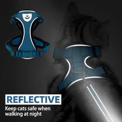 PUPTECK Cat Harness and Leash Set Escape Proof Reflective Cat Walking Harness Adjustable Soft Breathable Mesh Vest for Small Pets, Blue, S - color: Blue, size: S (NECK 9.5"-11", CHEST 13"-16")