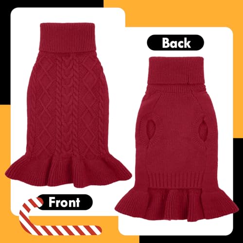Lelepet Dog Sweater Christmas Turtleneck Knitwear Sweatshirt Cable Knit Warm Dress for Small Medium Large Dogs Puppy Fall Clothes, Chihuahua, XS, Red - color: Red, size: XS