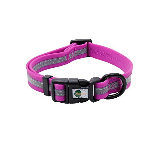 NIMBLE Dog Collar Waterproof Pet Collars Anti-Odor Durable Adjustable PVC & Polyester Soft with Reflective Cloth Stripe Basic Dog Collars S/M/L Sizes (Small (9.45”-14.17”inches), Rose Purple) - color: rose purple, size: Small (9.45”-14.17”inches)
