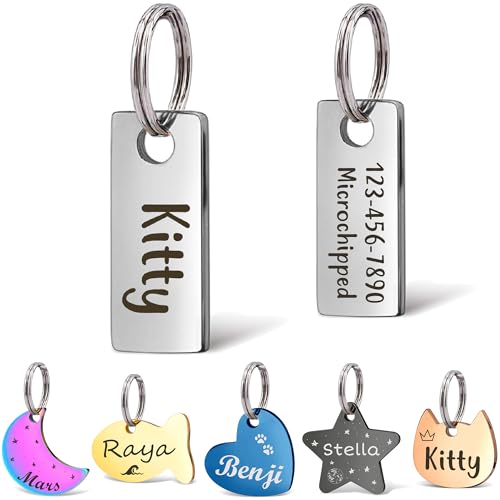 Anavia Small Size Dog Cat ID Tags, Small/XS Personalized Color Plated Stainless Steel Puppy Kitten Name Tags, Customized Engraved Nameplate Pet Collar Tag (Silver, XS-Rectangle) - color: Silver, size: XS-Rectangle